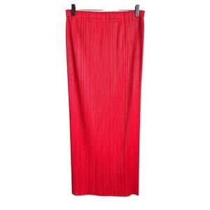 Pleats Please Issey Miyake Pleated Accents Midi Length Skirt Red Designer Size 5